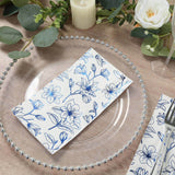 50 Pack White 2-Ply Paper Party Napkins with Blue Magnolia Flowers Print