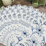 50 Pack White 2-Ply Paper Party Napkins with Blue Magnolia Flowers Print