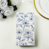 50 Pack White 2-Ply Paper Party Napkins with Blue Magnolia Flowers Print