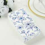 50 Pack White 2-Ply Paper Party Napkins with Blue Magnolia Flowers Print