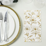 50 Pack White 2-Ply Paper Party Napkins with Gold Magnolia Flowers Print