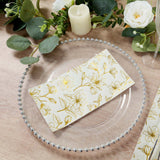 50 Pack White 2-Ply Paper Party Napkins with Gold Magnolia Flowers Print