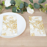 50 Pack White Gold 2-Ply Paper Party Napkins in French Toile Floral Pattern, Highly Absorbent