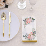 20 Pack White Pink Peony Flowers Print Disposable Party Napkins with Gold Edge