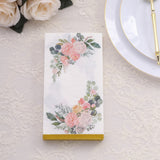 20 Pack White Pink Peony Flowers Print Disposable Party Napkins with Gold Edge