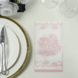 50 Pack White Pink 2-Ply Paper Party Napkins in French Toile Floral Pattern