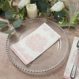 50 Pack White Pink 2-Ply Paper Party Napkins in French Toile Floral Pattern