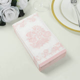 50 Pack White Pink 2-Ply Paper Party Napkins in French Toile Floral Pattern