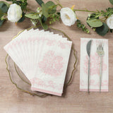 50 Pack White Pink 2-Ply Paper Party Napkins in French Toile Floral Pattern