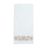 20 Pack Rose Gold Foil Disposable White Airlaid Paper Dinner Napkins | Soft Linen-Feel Hand Towels - Floral Scroll