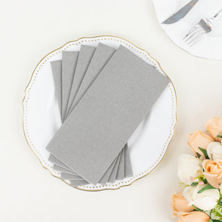 Elegant Silver Soft Linen-Feel Airlaid Paper Dinner Napkins