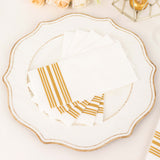 20 Pack White Gold Soft Linen-Feel Paper Napkins With Gold Lines, Disposable Airlaid Dinner Napkins