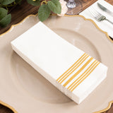 20 Pack White Gold Soft Linen-Feel Paper Napkins With Gold Lines, Disposable Airlaid Dinner Napkins