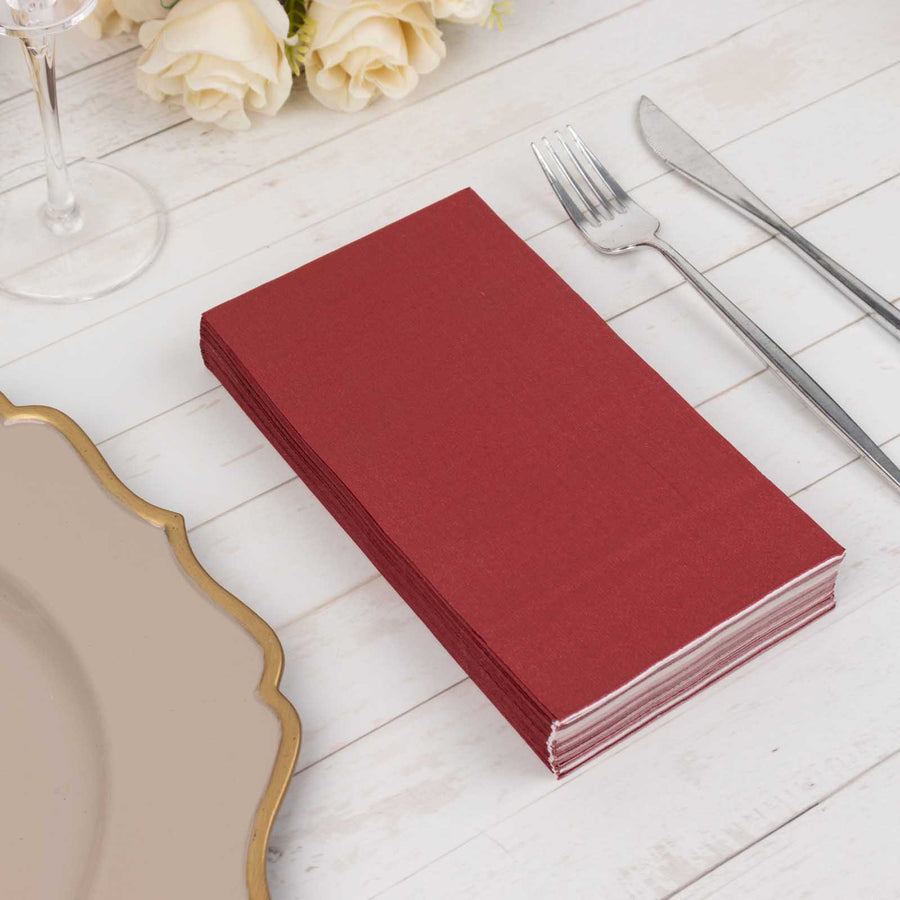 50 Pack 2 Ply Soft Burgundy Disposable Party Napkins, Wedding Reception Dinner Paper Napkins