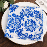 5 Pack Royal Blue White Damask Flocking Taffeta Napkins, Decorative Cloth Napkins