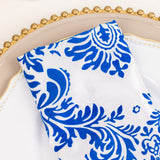 5 Pack Royal Blue White Damask Flocking Taffeta Napkins, Decorative Cloth Napkins