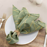 5 Pack Dusty Sage Green Polyester Cloth Dinner Napkins with Gold Foil Tree Branch Pattern