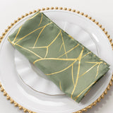 5 Pack Dusty Sage Green Polyester Cloth Dinner Napkins with Gold Foil Tree Branch Pattern