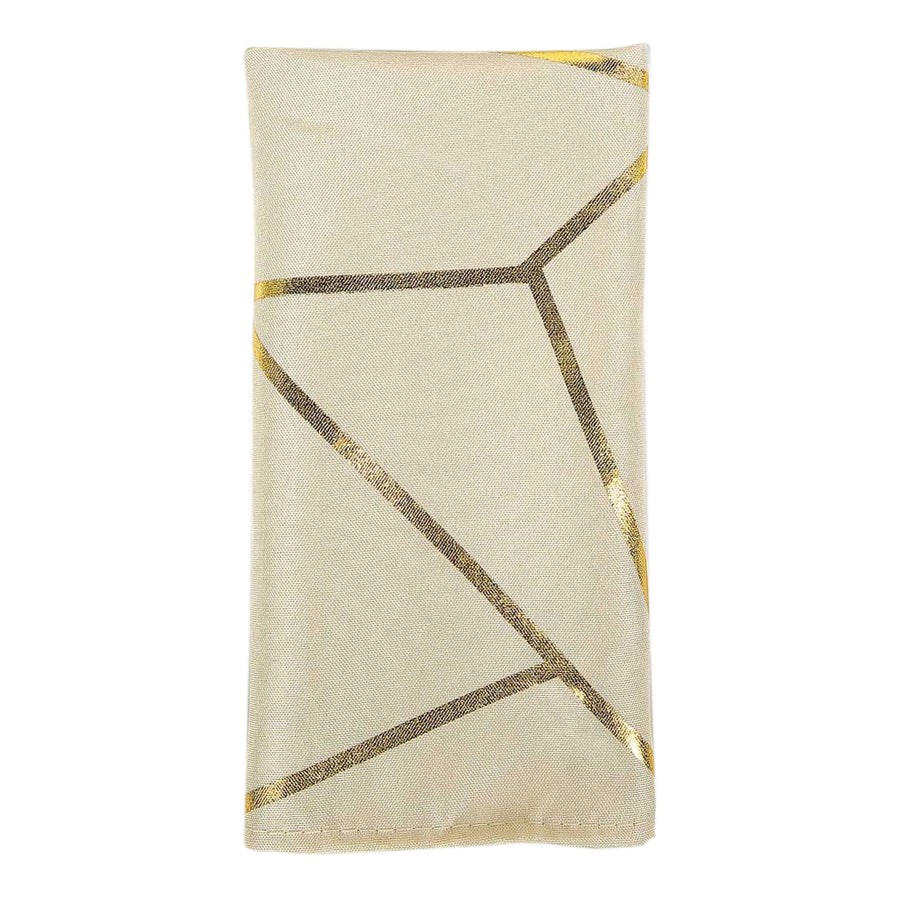5 Pack | Modern Beige & Geometric Gold Cloth Dinner Napkins | 20x20Inch