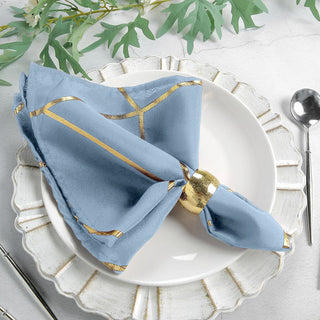 Modern Dusty Blue and Geometric Gold Cloth Dinner Napkins