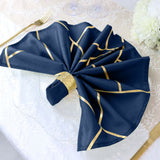 5 Pack | Modern Navy Blue & Geometric Gold Cloth Dinner Napkins | 20x20Inch