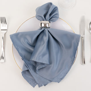 <span style="background-color:transparent;color:#1d1f25;">Refined Dusty Blue Lamour Satin Cloth Napkins for Your Table Setting</span>