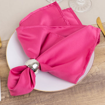 5 Pack Lamour Satin 20"x20" Napkins Fuchsia - Soft Matte Finish Dinner Napkins