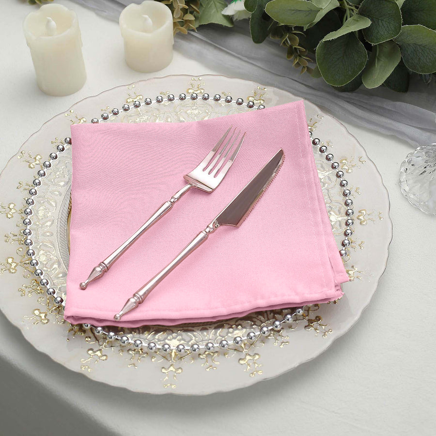 5 Pack | Pink Seamless Cloth Dinner Napkins, Wrinkle Resistant Linen | 17inchx17inch
