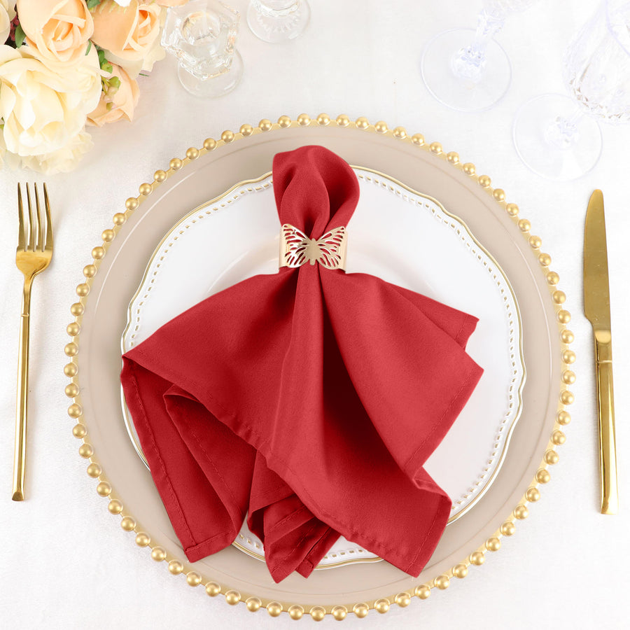 5 Pack | Red Seamless Cloth Dinner Napkins, Wrinkle Resistant Linen | 17inchx17inch