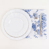 5 Pack White Blue French Toile Polyester Cloth Napkins, 20x20 Floral Reusable Dinner Table Linens