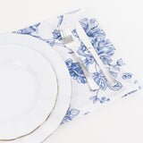 5 Pack White Blue French Toile Polyester Cloth Napkins, 20x20 Floral Reusable Dinner Table Linens