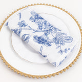 5 Pack White Blue French Toile Polyester Cloth Napkins, 20x20 Floral Reusable Dinner Table Linens