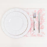 5 Pack 20x20 Pink French Toile Polyester Cloth Napkins, White Floral Reusable Dinner Table Linens