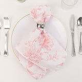 5 Pack 20x20 Pink French Toile Polyester Cloth Napkins, White Floral Reusable Dinner Table Linens