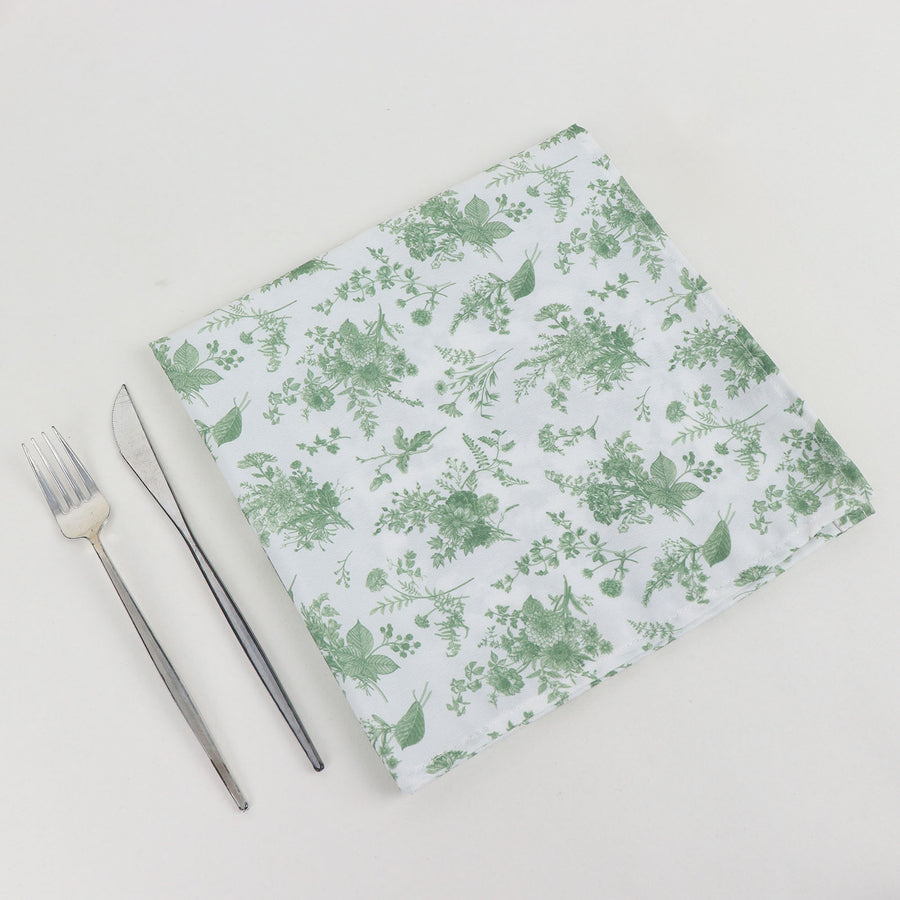 5 Pack Dusty Sage Green Floral Polyester Dinner Napkins