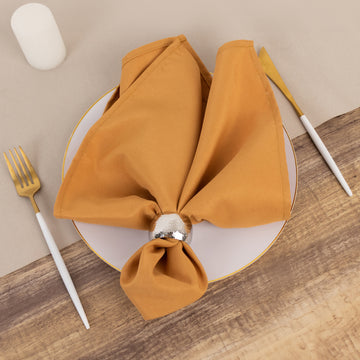 5 Pack Premium Polyester 20"x20" Napkins Gold - Wrinkle-Resistant & Durable Dinner Napkins for Any Occasion