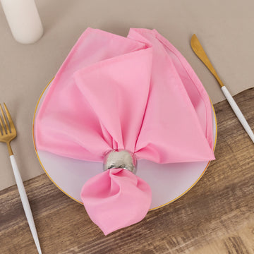 5 Pack Pink Premium Polyester Cloth Napkins with Hemmed Edges, Reusable Dinner Napkins 20"x20 - 220GSM