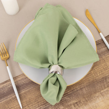 5 Pack Sage Green Premium Polyester Cloth Napkins with Hemmed Edges, Reusable Dinner Napkins 20"x20 - 220GSM