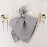 5 Pack Silver Premium Polyester Cloth Napkins with Hemmed Edges, Reusable Dinner Napkins