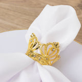 4 Pack | Metallic Gold Crown Rhinestone Napkin Rings, Royal Bling Napkin Holders