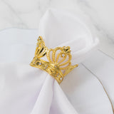 4 Pack | Metallic Gold Crown Rhinestone Napkin Rings, Royal Bling Napkin Holders