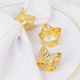 4 Pack | Metallic Gold Crown Rhinestone Napkin Rings, Royal Bling Napkin Holders