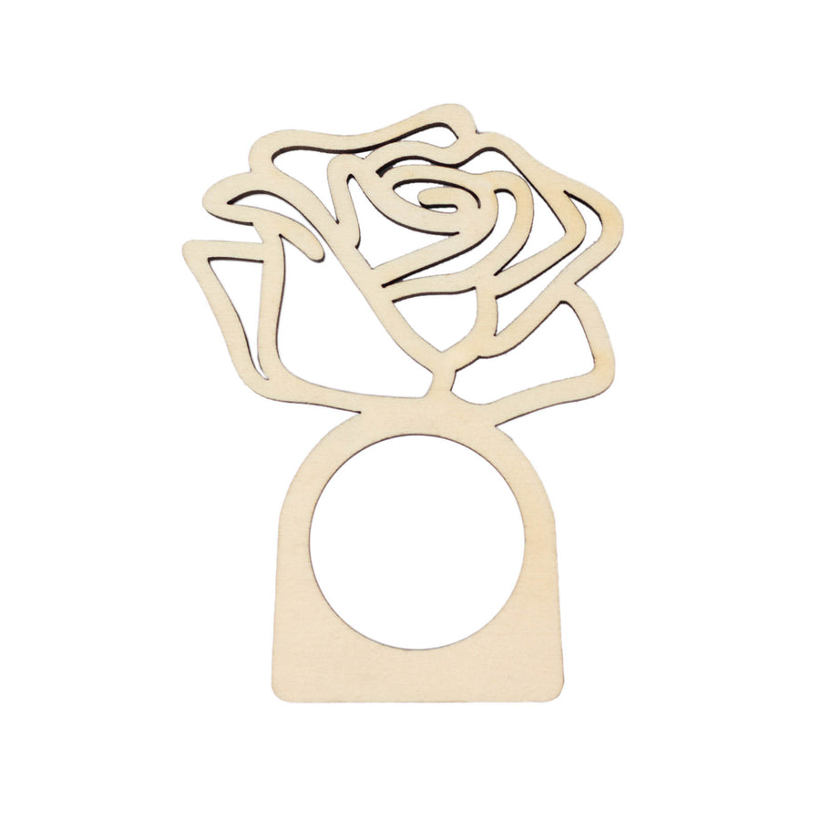 10 Pack | 4inch Natural Wood Laser Cut Rose Design Rustic Napkin Ring#whtbkgd
