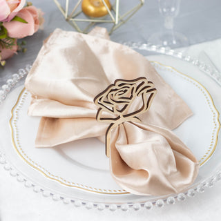 Add a Touch of Natural Elegance with our Rustic Natural Wood Laser Cut Rose Design Napkin Rings
