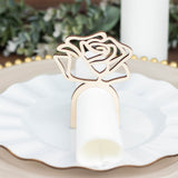 10 Pack | 4inch Natural Wood Laser Cut Rose Design Rustic Napkin Rings