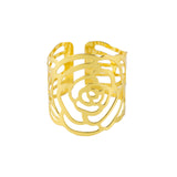 4 Pack | Shiny Gold Laser Cut Rose Round Metal Napkin Rings, Decorative Flower Napkin Holders
