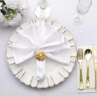 Elegant Gold Metal Pearl Floral Serviette Napkin Rings