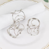 4 Pack Silver Metal Napkin Rings, Hollow Woven Style With Rhinestones, Elegant Napkin Holders