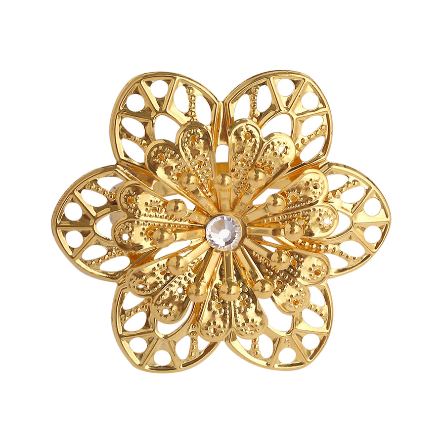 4 Pack Gold Metal Hollow Sun Flower Napkin Rings, Modern Flower Shaped Napkin Bands#whtbkgd