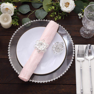 Add a Touch of Glamour with Silver Metal Hollow Sun Flower Napkin Rings